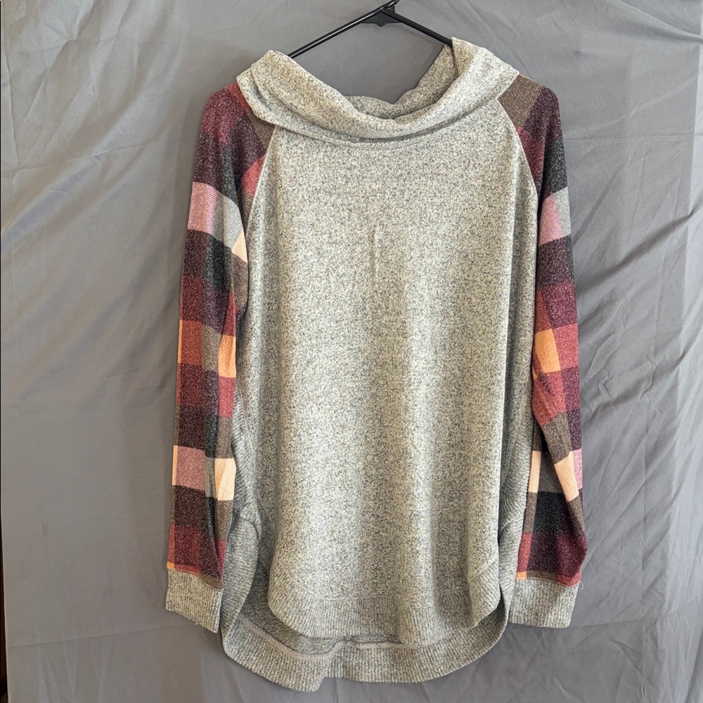 Maurices Gray Sweater with Plaid Sleeves